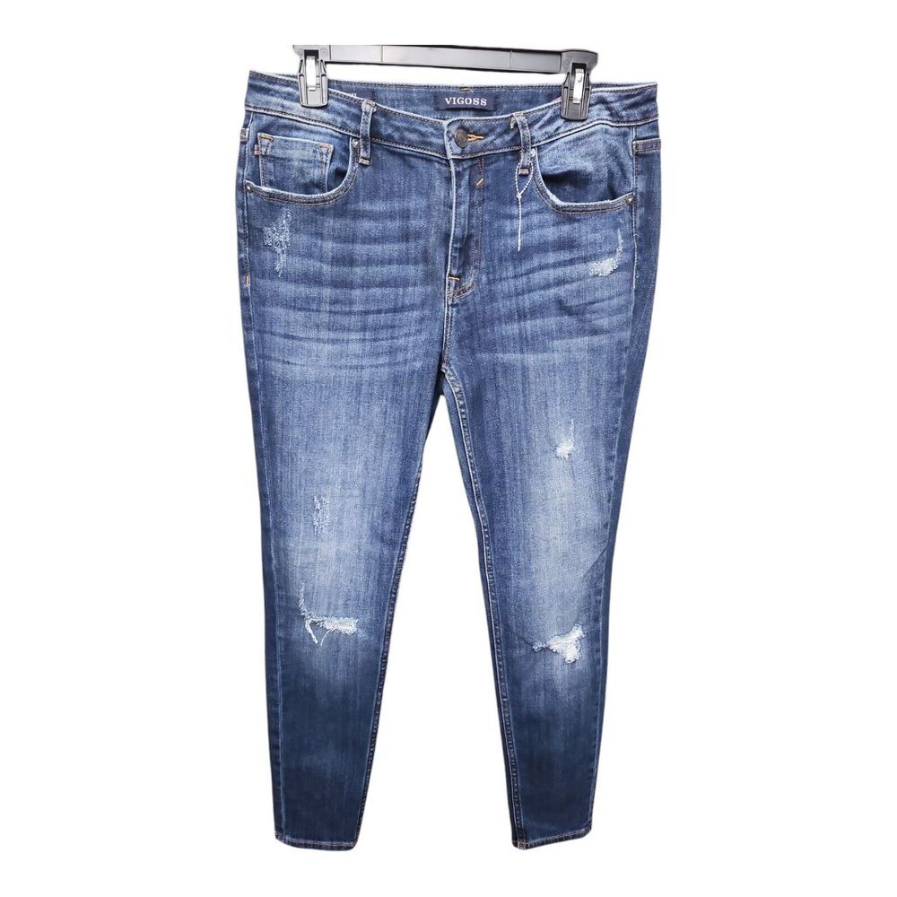 VIGOSS Marley Women's Distressed Mid‎ Rise Skinny Jeans Size 30 Blue Dark Denim